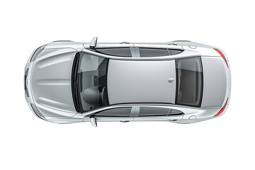 A modern silver sports car, top view, isolated on a transparent background, Generative AI