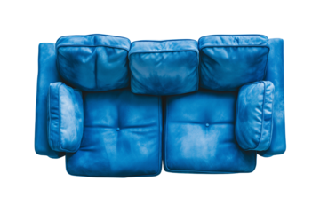 A blue couch, top view, isolated on a transparent background, Generative AI