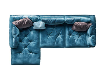 A blue couch, top view, isolated on a transparent background, Generative AI