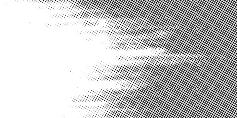Fotobehang Halftone faded gradient texture. Grunge halftone grit background. White and black sand noise wallpaper. Retro pixilated vector backdrop © nurin