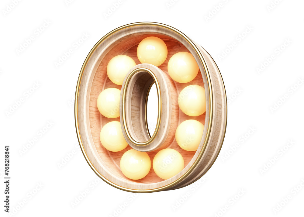 Poster wooden marquee font digit number 0. high quality 3d rendering.