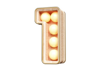 Ligh bulb marquee typography digit number 1 made of wood and gold. High quality 3D rendering.
