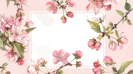 Fototapeta premium Sakura Pink cherry blossom boarder frame with white copy space background watercolour style. Wedding card.