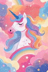 Create wallpaper featuring rainbows and unicorns for a magical unicorn party - obrazy, fototapety, plakaty