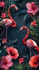 Create wallpaper with tropical motifs and flamingos for a luauthemed party