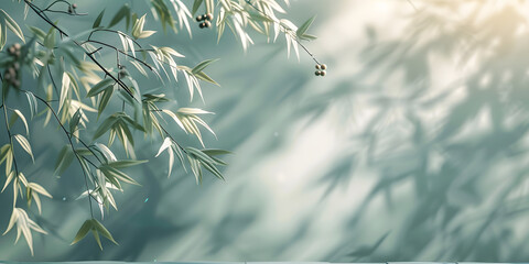 Bamboo leaves background with bokeh effect. Abstract nature background