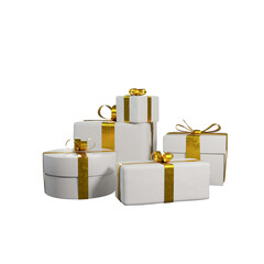 Set of gifts without background with blue ribbons 3D