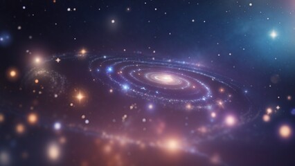 Galaxies with bright stars orbiting, illustration