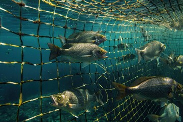 Fish Farming Industry: Sea Bream and Bass in Nets and Cages for Sustainable Aquaculture in the Open Sea