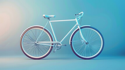 Fototapeta na wymiar Vintage single-speed bicycle with white frame and brown tires on soft pastel blue background