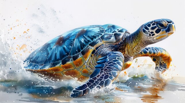 Underwater word illustration with sea turtles.