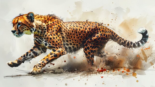 This illustration features a cute cheetah in watercolor. The animal is an African animal in the tropical Wildlife category.