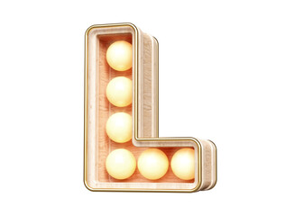 Retro style marquee font letter L made of wood with warm light bulbs. High quality 3D rendering.
