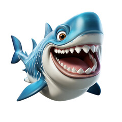 Shark 3d cartoon character isolated on transparent background, generative ai