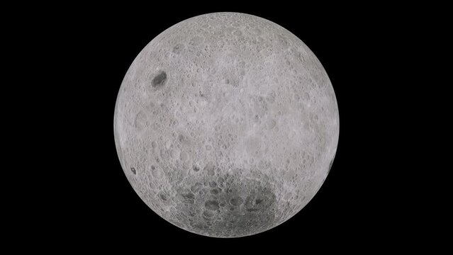 The full moon rotates around its axis on a black background, 3D render.