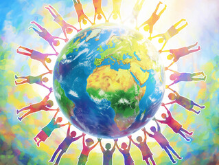 Global Unity: People Holding Hands Around the World on Earth Day. - 768222209