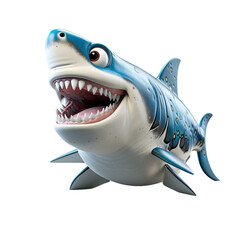 Shark 3d cartoon character isolated on transparent background, generative ai