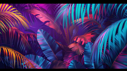 Vibrant Synthwave Neon: Jungle in Teal, Orange, and Purple

