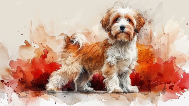 Illustration of a bobtail dog breed in watercolor
