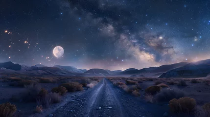Poster Night landscape with road and starry sky © Andsx