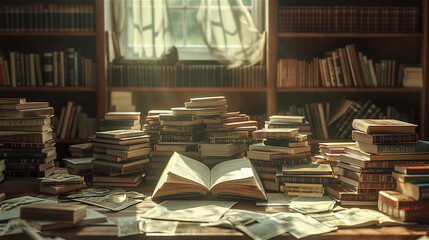 Old books in library. - 768222494