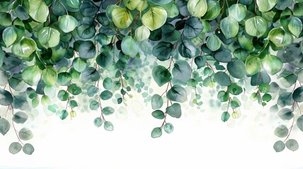 A watercolor banner with eucalyptus branches and leaves. A perfect invitation or greeting card for spring, summer, or a wedding. - obrazy, fototapety, plakaty