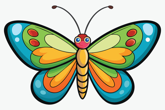 Colorful painted butterfly with wings spread out flying, vector illustration