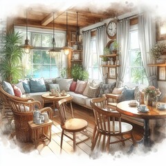 Captivating Watercolor Illustrations: Delightful Coffee Shop Scenes