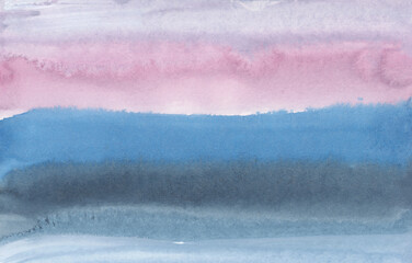 Ink watercolor hand drawn smoke flow stain blot line landscape on wet paper texture horizontal long background.