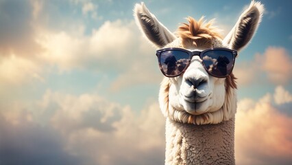 Obraz premium llama in the clouds with sunglasses