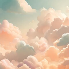 Nuvens no céu em cores pastéis aquarela - obrazy, fototapety, plakaty