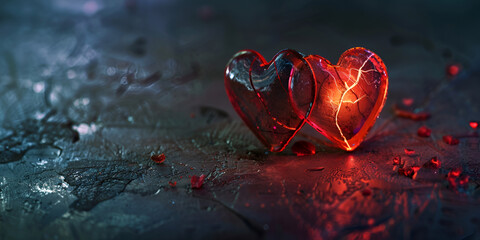 Heartbreak Scene: Red Heart Covered in Blood Droplets on Ground - Moody Background