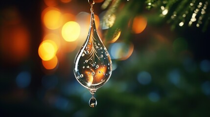 Beautiful transparent water droplet with natural light reflection on blur background. - obrazy, fototapety, plakaty