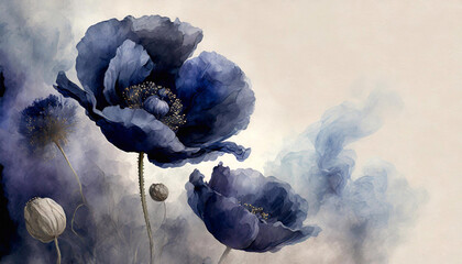 Tapeta w niebieskie kwiaty, granatowy wzór kwiatowy, puste miejsce na tekst, kartka na życzenia