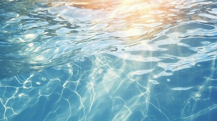 Beautiful desaturated transparent clear water surface texture with sunlight reflection for nature background.