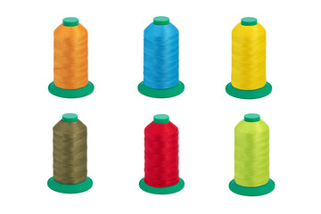 Spool thread collection. Various colors threads isolated. Thick machine thread plastic spool....