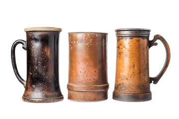 Old beer mugs, isolated on transparent background, Generative AI