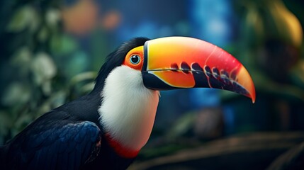 Naklejka premium A photo of an up-close view of a colorful toucan