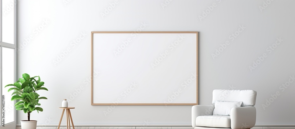 Poster a room with a rectangleshaped chair and a whiteboard on the wall. a building event display device, l