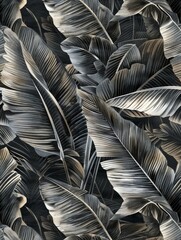 A monochrome shot of a cluster of leaves, showcasing their intricate shapes and textures against a stark background