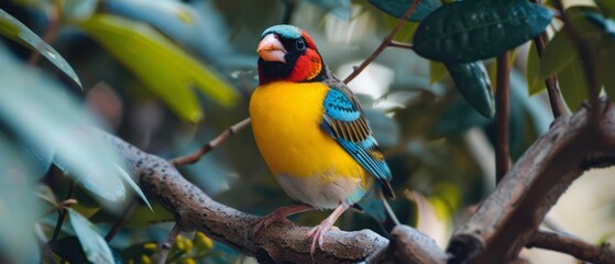 Colorful Bird Perched on Tree Branch