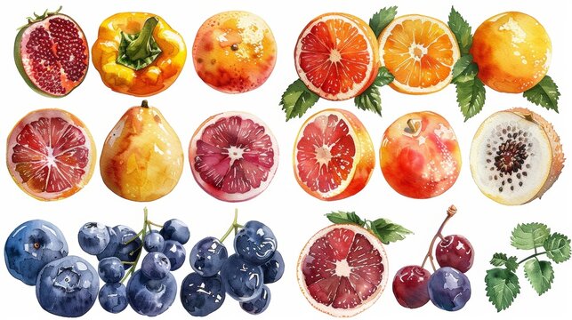 Vegetables and fruits in watercolor. Template for your design. Modern illustration.