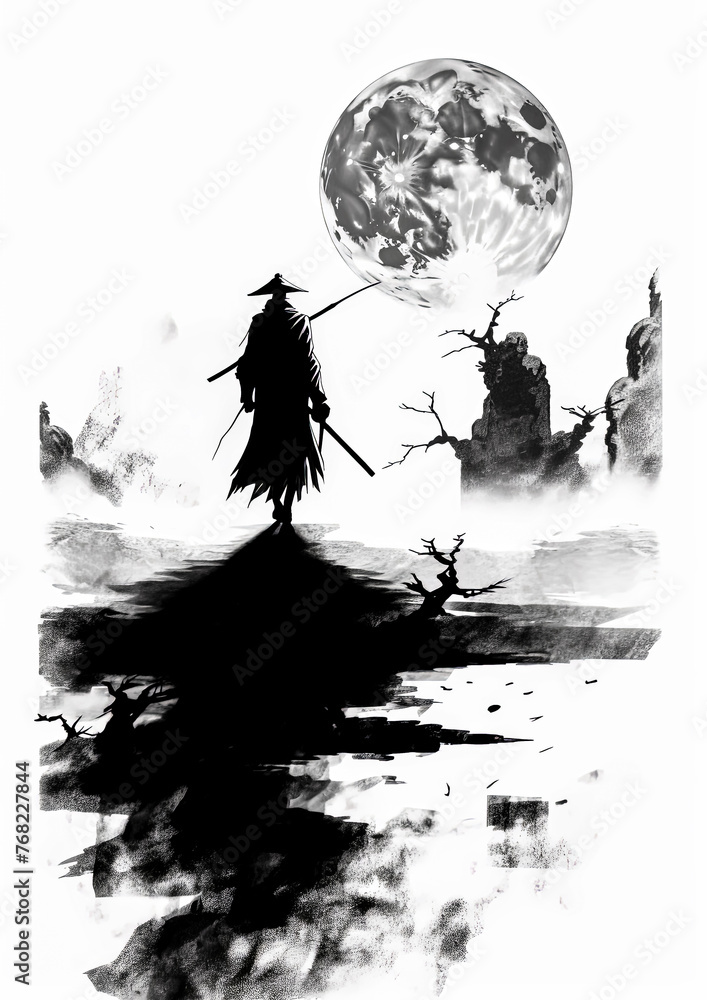 Poster a man is walking in front of a tree and a building.