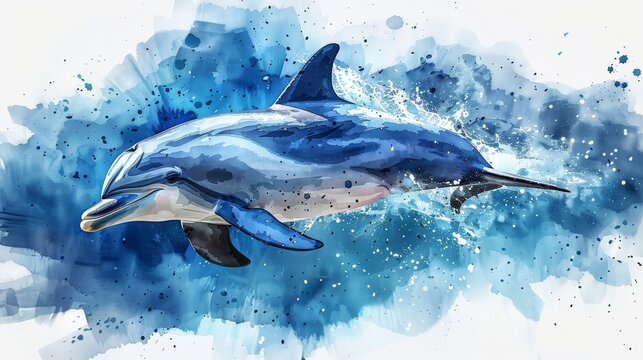 Cartoon dolphin illustration. Marine nature. Sea animal. Wildlife.