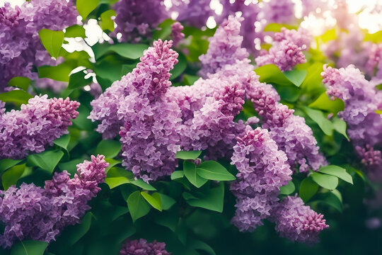 Lilac blossom. Lilac flowers on a branch. AI generated