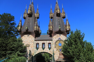 Amazing Castle in Ravadinovo, Bulgaria. Bizarre towers, windows, knight s castle, top view from...