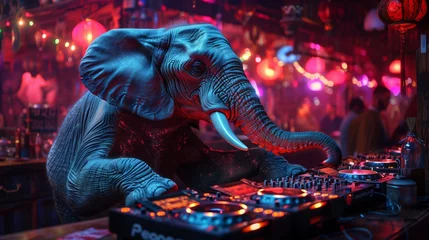 Foto op Canvas Elephant Sits in Front of DJs Mixer © Prostock-studio
