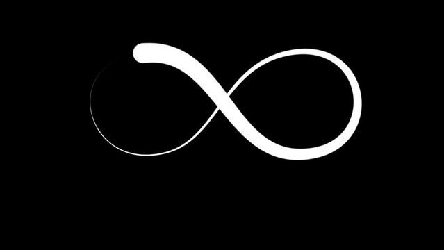 infinity symbol logo icon on a black colour background with black brush stroke loop animation footage clip 4k