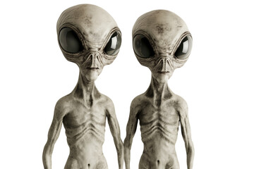 2 Alien life forms, the Greys, isolated on a transparent background, Generative AI