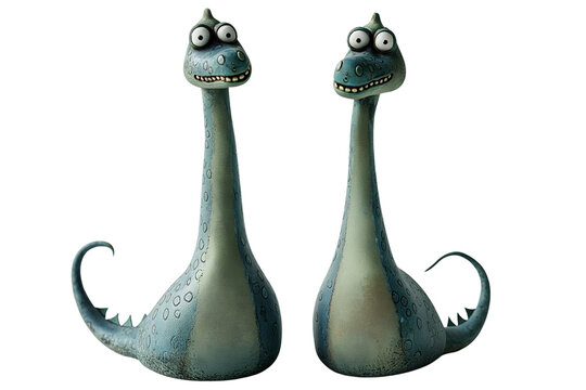 2 Nessi Monster figures, isolated on transparent background, Generative AI